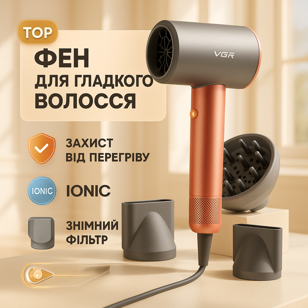 Електрофен з насадками VGR, Якісний фен для волосся, Портативний фен для сушіння практичний JS-54 Львів - фото 15