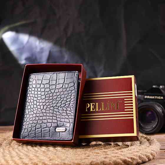 Незвичайне чоловіче портмоне із натуральної фактурної шкіри Синє (CANPELLINI) Київ