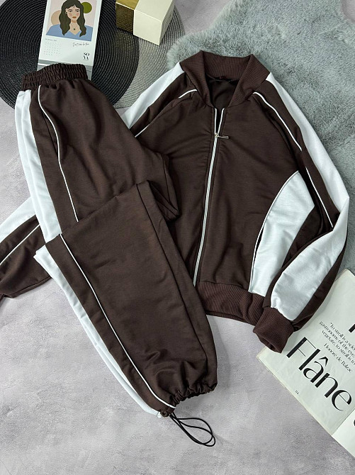 Женский стильный повседневный костюм двойка двунить Шоколад, 48/52 Одесса - изображение 7