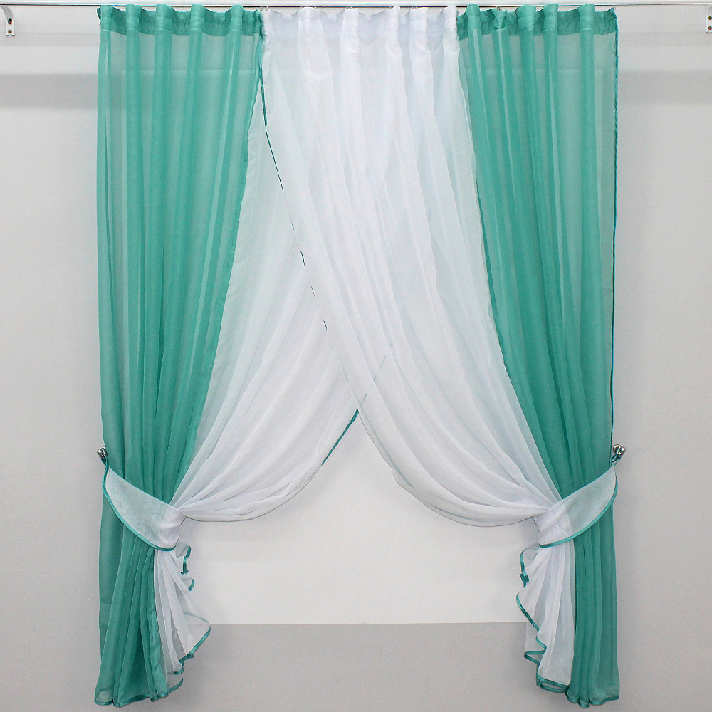 Кухонные шторки VR-Textil № 096к с подвязками бирюзовый с белым 400х170 см (50-805) Киев - изображение 1