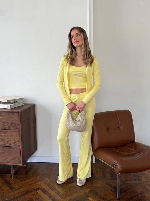 Жіночий повсякденний костюм-трійка: кофта топ і штани з мікродайвінгу Лимонний, 42/46 Одеса - фото 9