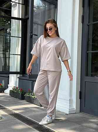 Спортивный костюм женский футболка и штаны джогеры Бежевый M-L Харьков