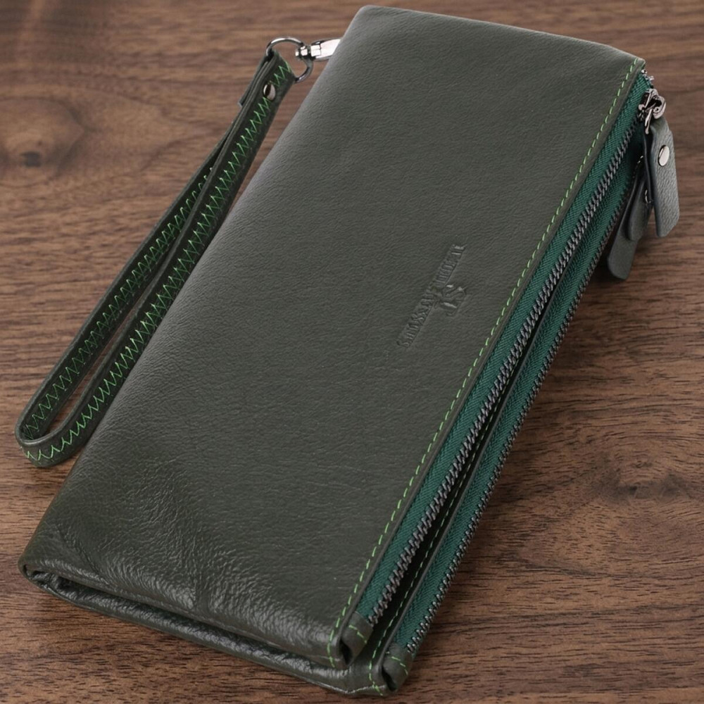 Красивый кожаный кошелек на три отделения ST Leather 23110 Зеленый Киев - изображение 11