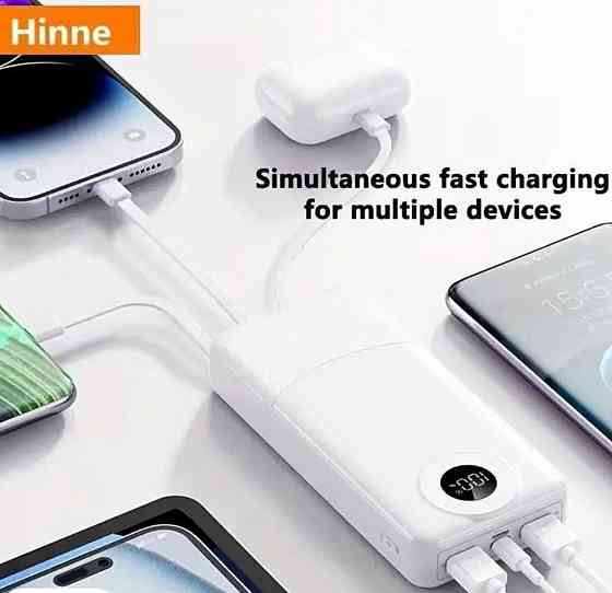 Павербанк Hinne 20000 mAh з вбудованими кабелями (PD fast charge) Харків
