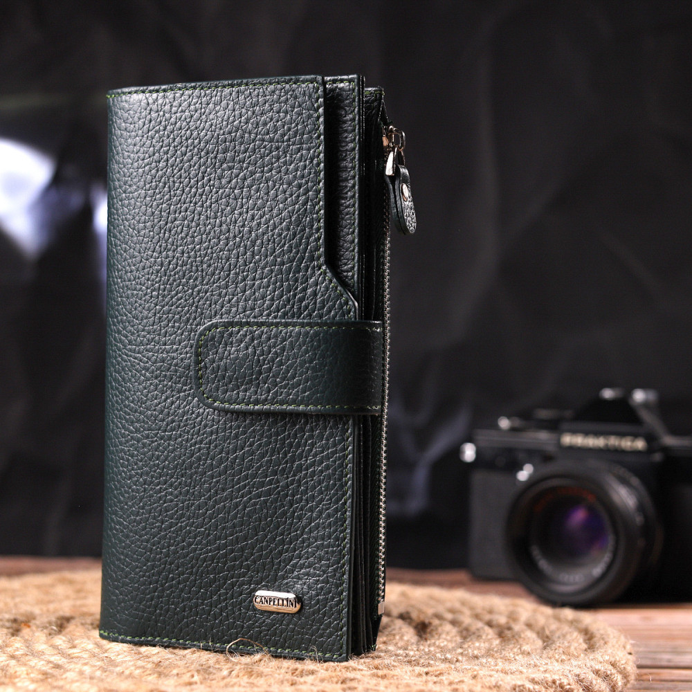 Жіночий великий вертикальний гаманець з натуральної шкіри CANPELLINI 21643 Зелений Київ - фото 7