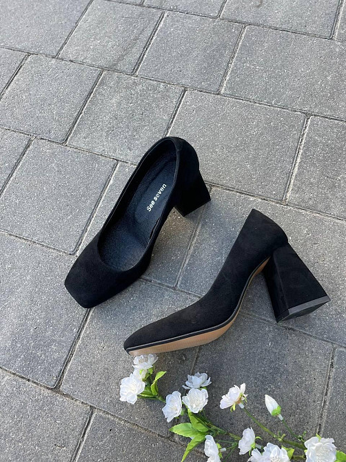 SEE SEVEN Туфлі жіночі на товстих підборах 8 см. з натуральної замші / велюр весна - осінь 1392 Коломия - фото 10
