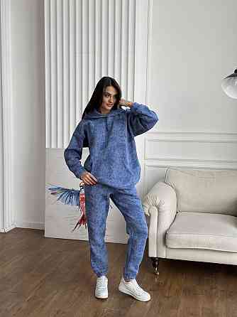 Теплый костюм женский мраморный принт на флисе Голубой XXL/XXXL Харьков