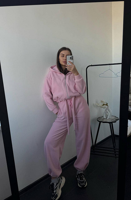 Жіночий теплий прогулянковий костюм-двійка: худі та штани двосторонній поліс фліс Рожевий, 44/48 Одеса - фото 5