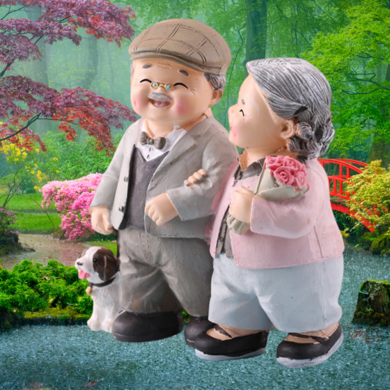 Фигурка Счастливая пара. Бабушка с Дедушкой и собачкой для дома и сада. Полистоун 12 см Одесса