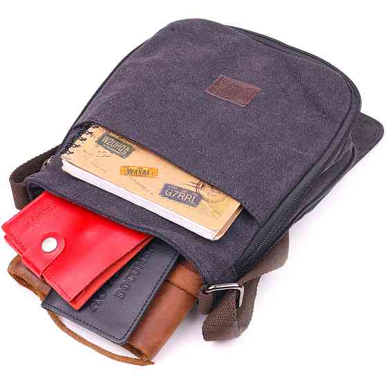 Вертикальна чоловіча сумка текстильна Чорна (Vintage) Київ