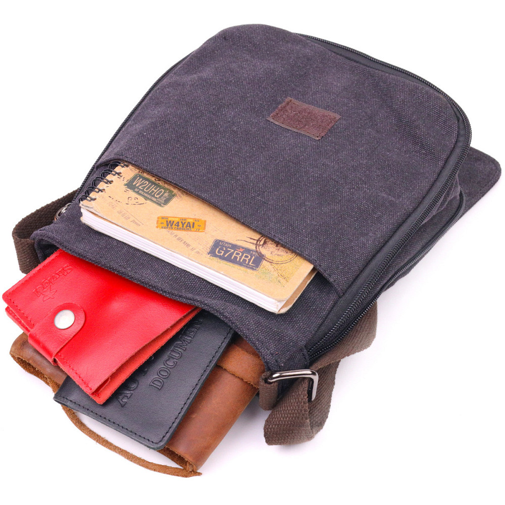 Вертикальная мужская сумка текстильная Черная (Vintage) Киев - изображение 2