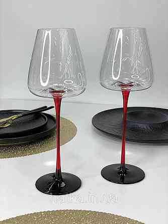 Набір високих келихів 6 шт. для вина 570 мл «Червоний стиль» прозорий із червоною ніжкою Київ