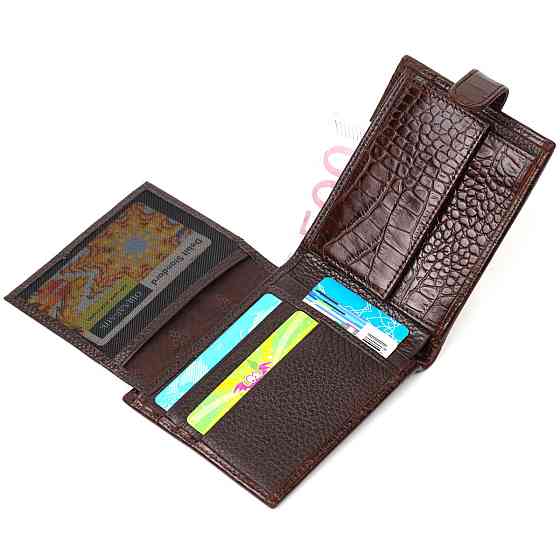 Мужской фактурный горизонтальный кошелек из натуральной кожи с тиснением под крокодила Tony Bellucci 22043 Коричневый Киев