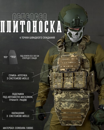 Плитоноска з напашником у зборі з підсумками піксель із камербандом під плити Одесса - изображение 1