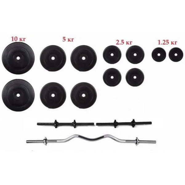 Комплект 60 кг | Штанга складальна 1.2 м W-подібна + Гантелі 45 см розбірні Київ - фото 1