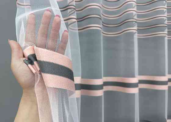 Тюль VR-Textil 1771т Фатин смуги Пудровий з графітовим 400х270 см (40-251) Київ
