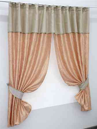 Кухонные шторы VR-Textil № 073к с ламбрекеном и подхватами салатовый с бежевым 270х170 см (52-0180) Киев