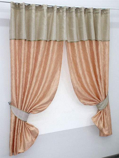 Кухонні штори VR-Textil № 073к з ламбрекеном і підхватами салатовий з бежевим 270х170 см (52-0180) Київ - фото 2