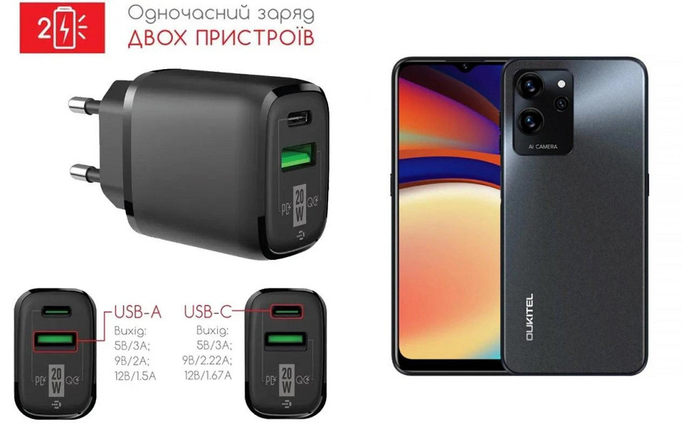Сетевое зарядное устройство для Oukitel C32, 20W 3A, Quick Charge 3.0 Киев - изображение 1