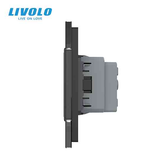 LIVOLO Подвійна електрична розетка з заземленням LIVOLO, чорна, скляна рамка, шторки, 250В 16А Коломия