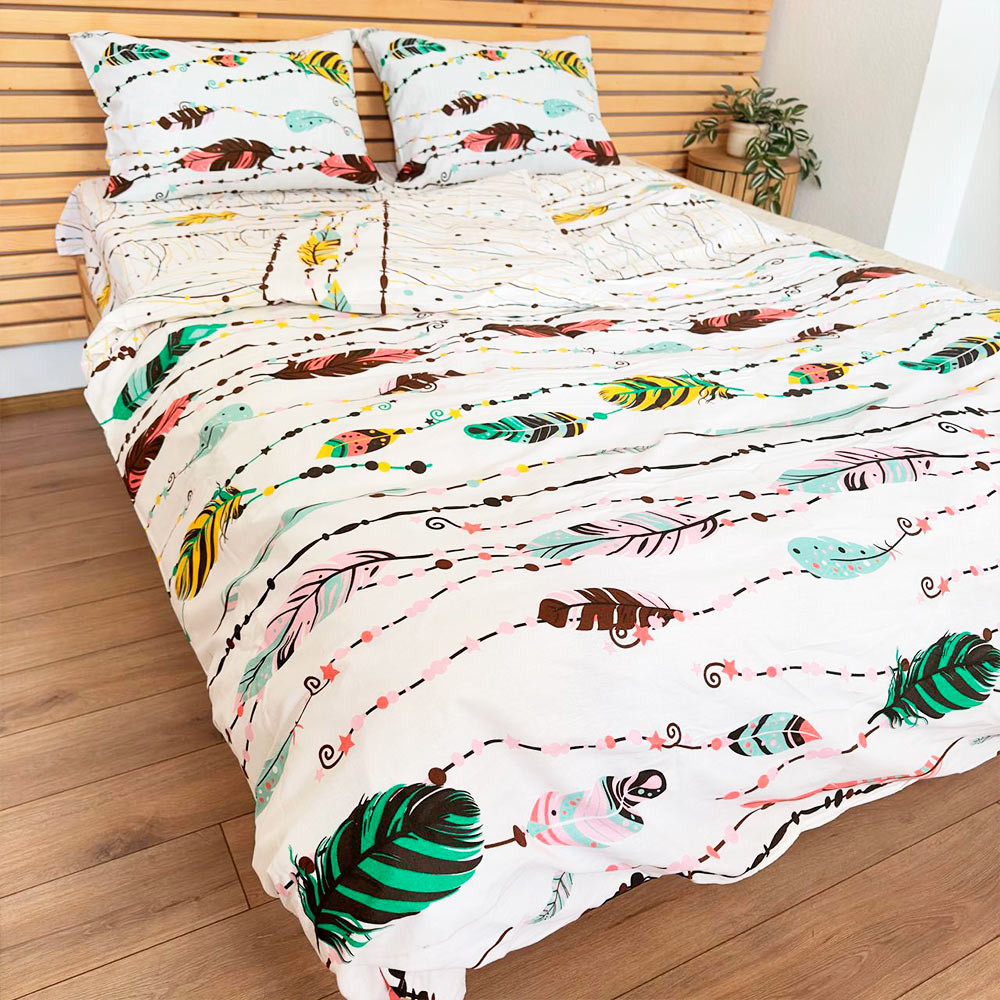 Полуторный комплект постельного белья Перья 100% хлопок YouStar (Белый) Сумы - изображение 1