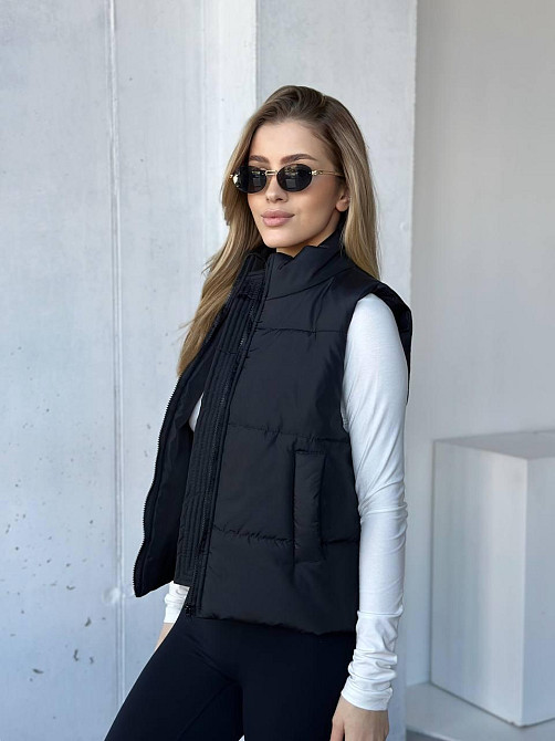 Жіноча тепла жилетка на блискавці плащівка емі на силіконі Чорний, 42/44 Одеса - фото 7
