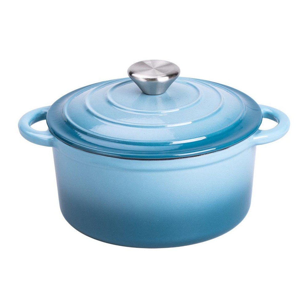 Набір чавунного посуду для приготування 3 каструлі та сковорода з емальованим покриттям Блакитний HP-1-7 Київ - фото 7