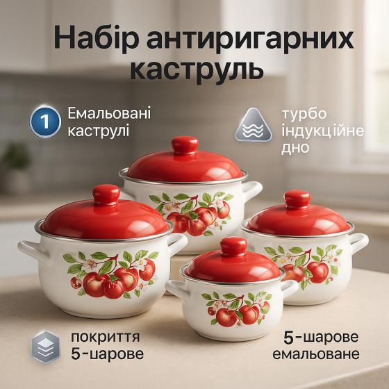 Каструлі з кришками, Набір каструль з антипригарним покриттям, Набір практичних каструль IL-39 Львів