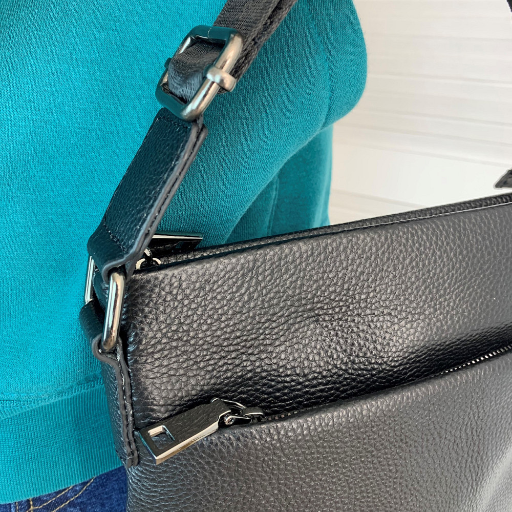 Сумка чоловіча через плече для документів з натуральної шкіри містка, чорнаMasterSem Київ - фото 3