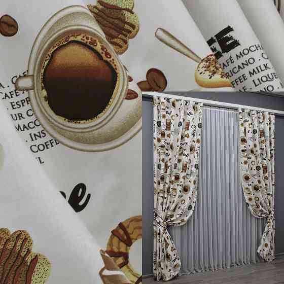 Комплект готових фото-штор VR-Textil Coffee-House № 1497ш Різнобарвний 150х275 см 2 шт (33-0396) Київ