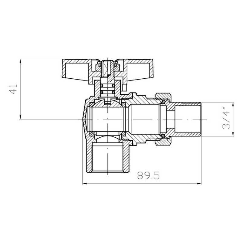 Кран з американкою кутовий Koer Extreme KE.228-20 - 3/4" ручка "метелик" червона (KR5764) Київ - фото 3