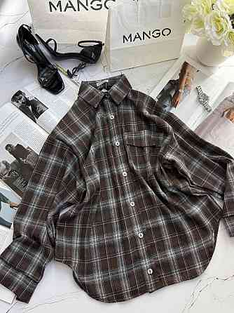 Жіноча тепла оверсайз сорочка в клітинку на ґудзиках кашемір Шоколад Одеса