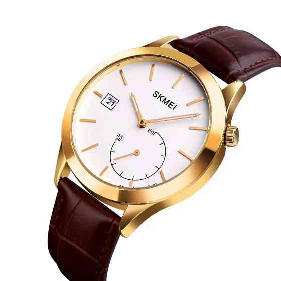 Чоловічий кварцовий годинник Skmei 1581 Prestige коричневі з золотим Вінниця