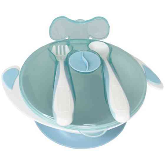 Тарілка на присосці з ложкою та виделкою MGZ-0109(Light-Blue) 350 мл Вінниця