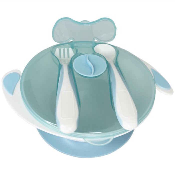 Тарілка на присосці з ложкою та виделкою MGZ-0109(Light-Blue) 350 мл Вінниця - фото 1