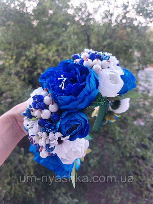 Ободок обруч з квітами "Піони великий жовто-синій" Кривий Ріг - фото 4