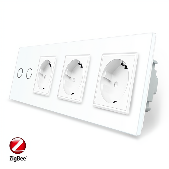 LIVOLO Розумний сенсорний ZigBee вимикач 2 сенсора 3 розетки Livolo білий скло (VL-C702Z/C7C3EU Коломия