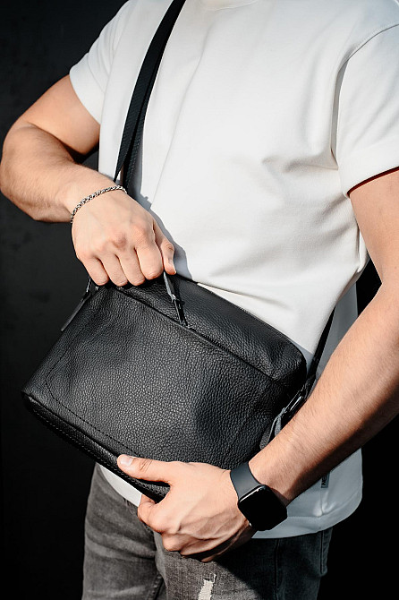 Сумка-мессенджер из натуральной кожи, сумка через плечо мужская SKILL Slide (Черная) Сумы - изображение 2