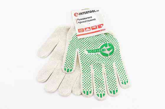 Рукавиці робочі 70% бавовна/30% поліестер 10", клас в'язки 10, білий, зелена ПВХ точка SP-0133 Київ