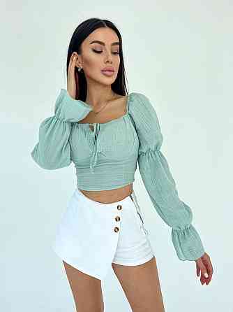 Жіночий літній романтичний топ муслін 100% бавовна М'ята Одеса