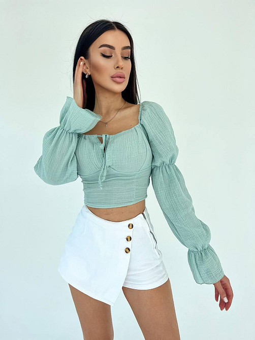 Жіночий літній романтичний топ муслін 100% бавовна М'ята Одеса - фото 2