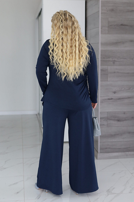Жіночий базовий костюм з широкими штанами "Profit" | Норма і батал Темно-синій, 54-56 Київ - фото 4
