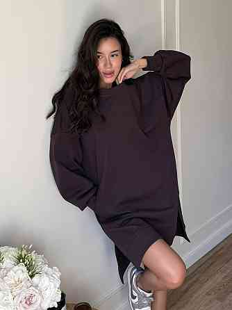 Женское спортивное оверсайз платье дабл фэйс 100% хлопок Шоколад Одесса