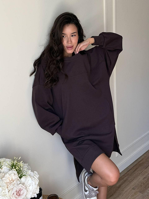 Женское спортивное оверсайз платье дабл фэйс 100% хлопок Шоколад Одесса - изображение 3