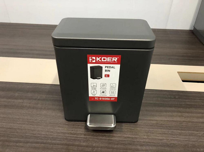 Мусорное ведро с плавным закрытием прямоугольное Koer TC-010306-07 6 л цвет графит антипалец (KR5602) Черновцы - изображение 6