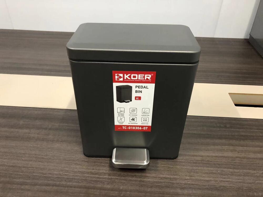 Відро для сміття з плавним закриванням прямокутне Koer TC-010306-07 6 л колір графіт антипалець (KR5602) Чернівці - фото 6