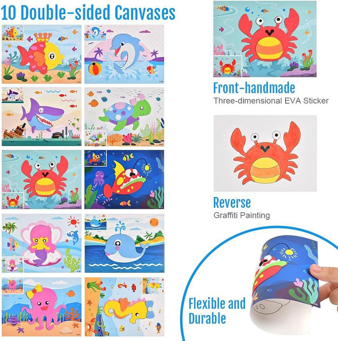 Подарунковий набір для рукоділля 3D наклейки з піни EVA, гра-головоломка з малюнком тварин + фломастери, подарунок для дітей Київ - фото 3