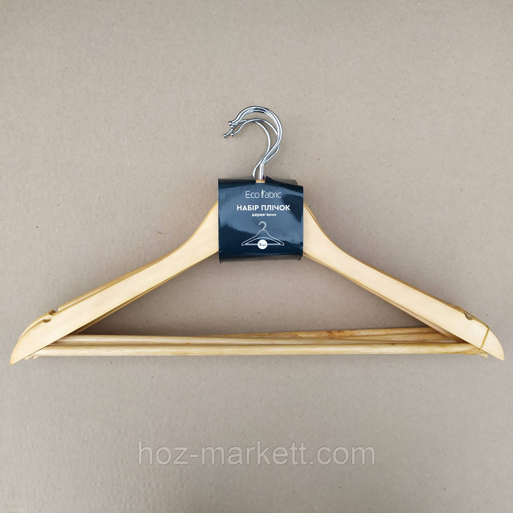 Вішалки плічка для одягу дерев'яні лаковані 5 шт. в уп із хромованим поворотним гачком Харків - фото 9