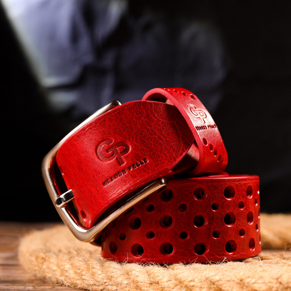 Ремень женский с перфорацией из натуральной кожи Grande Pelle 21477 Красный Киев - изображение 10