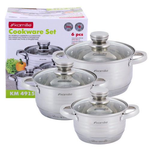 Набір каструль 6 предметів (каструлі 1,5/2/3л) нержавіюча сталь порожнисті ручки 4915 KAMILLE Житомир - изображение 9